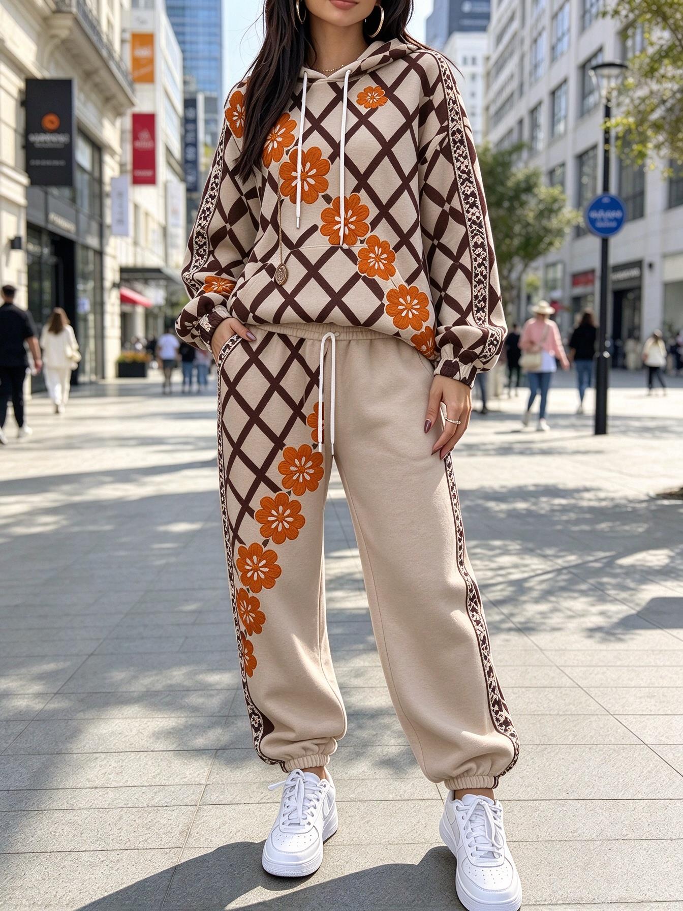 Women Grid Floral Print Hooded - Joggers Pants review and price